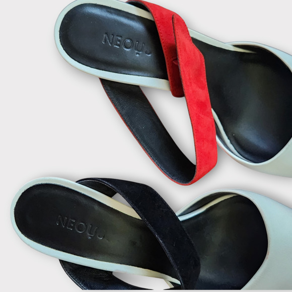 Neous Kitten Cone Heels Open Back EU 39 US 8.5 White Colorblock Suede Straps - Picture 4 of 10